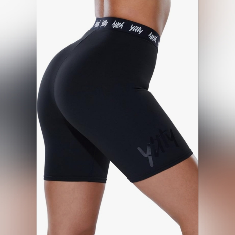 YITTY Black Bike Shorts with Stretchy Fit and Glossy Finish